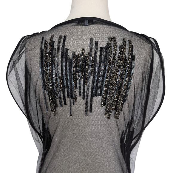 Maiyet Black Sheer Beaded Embellished Overlay Evening Dress - Size 36 (US 4) - Picture 5 of 11